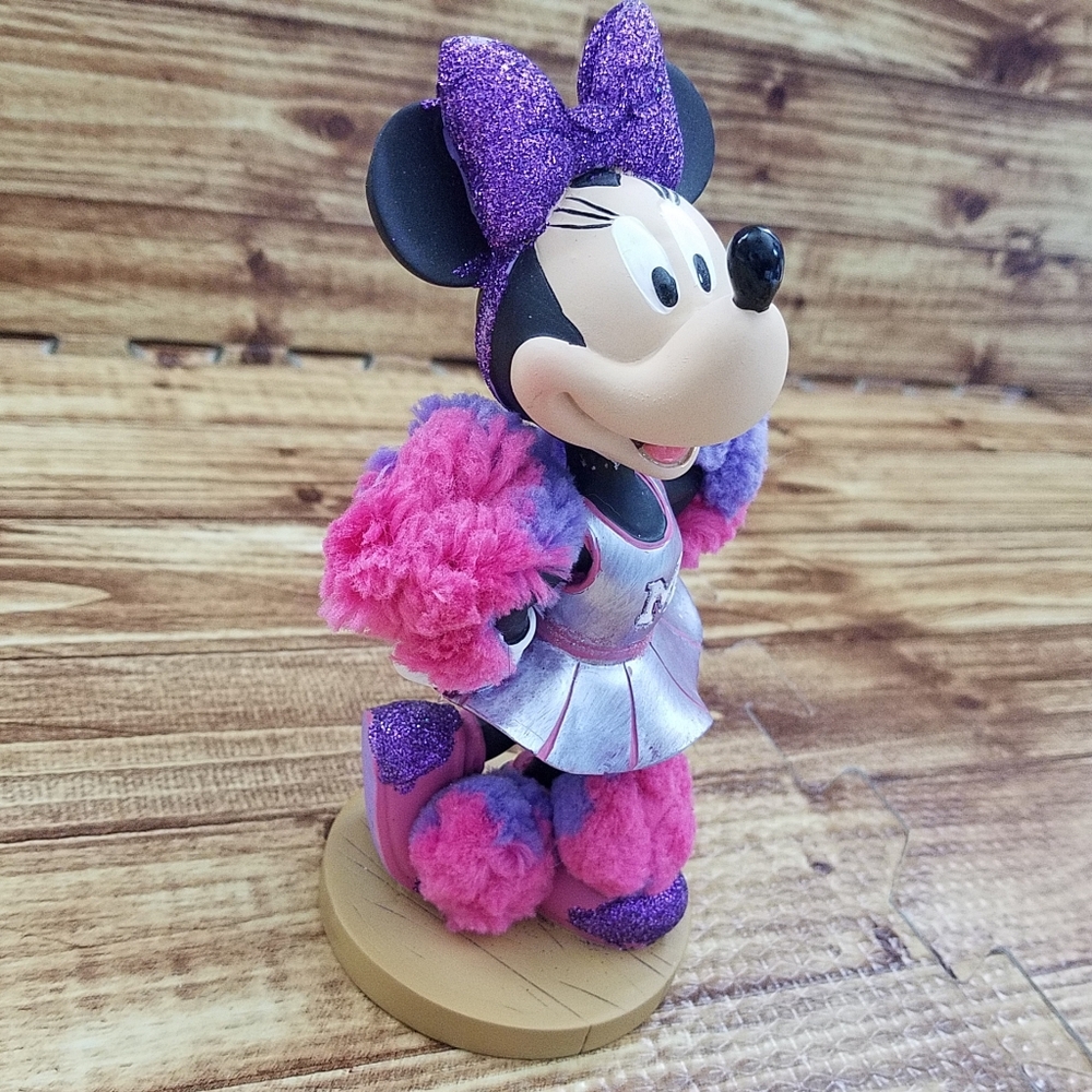Disney Parks Minnie Mouse Cheerleader Bobblehead Figurine Ceramic Purple